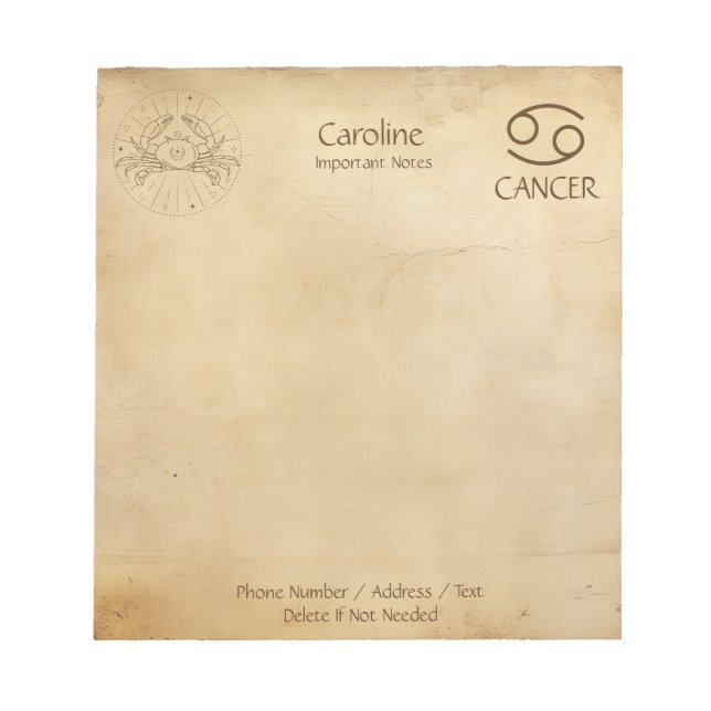 Cancer de Sinal Zodiac - Bloco de Notas Personaliz (Frente)