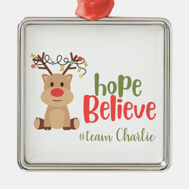 cancer infantil. Ornamento de #nome de equipe pers (Frente)