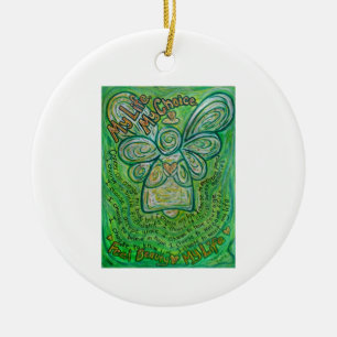 Cancer Poem Green Angel Art Ornamentos de presente