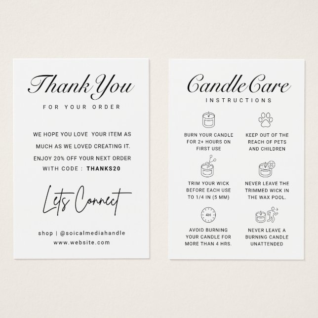 Candle Care Thank You Card (Frente & Verso)