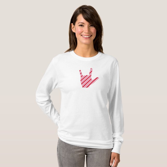 Candy Cane ASL Amo-Te T-Shirt ou Pajama Top (Frente Completa)