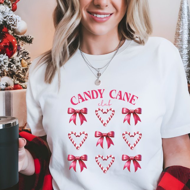 Candy Cane Christmas (Christmas shirt for Women Candy Cane Club cute tee with  candy cone hearts and bows)