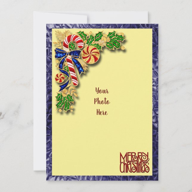 Candy Cane Holly Christmas Card (Frente)