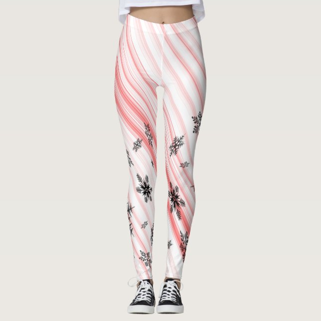 Candy Cane Snowflakes Spandex Leggings (Frente)