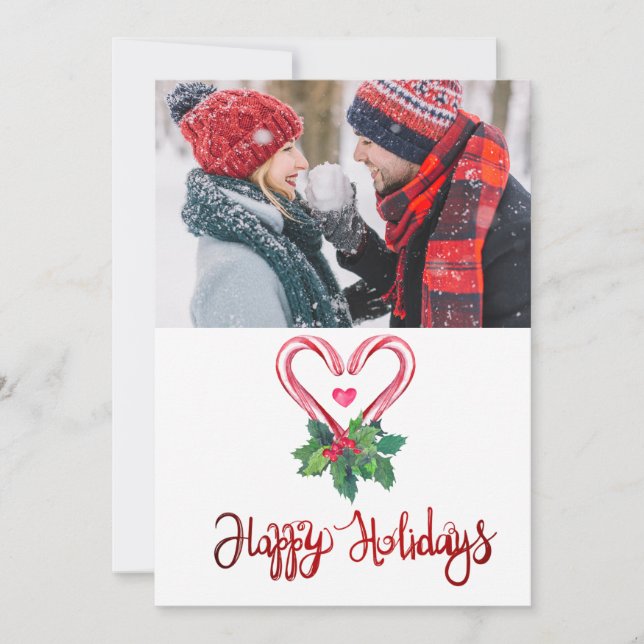 Candy Canes Holly Berry Foto Feliz Natal (Frente)