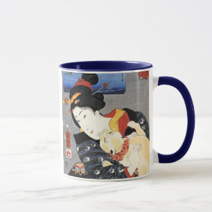 Caneca 猫と女, gato do 国芳 e mulher, Kuniyoshi, Uki
