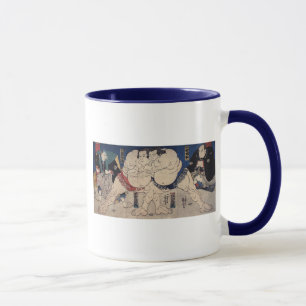 Caneca 相撲, luta de Sumo do 国芳, Kuniyoshi, Ukiyo-e