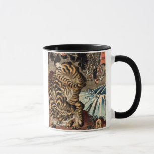 Caneca 龍虎, tigre do 国芳 & dragão, Kuniyoshi, Ukiy