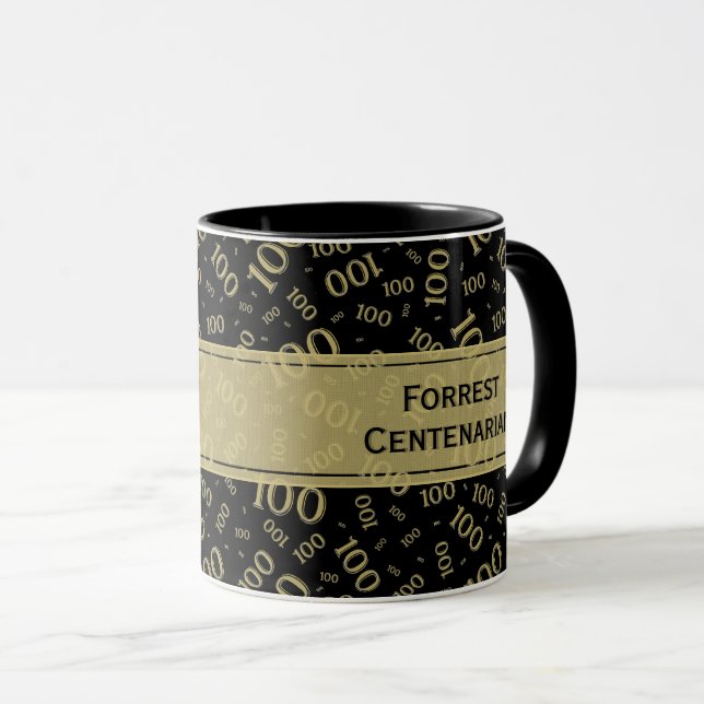 Caneca 100º Aniversário Padrão de Números Aleatórios Pret (Frente Esquerda)