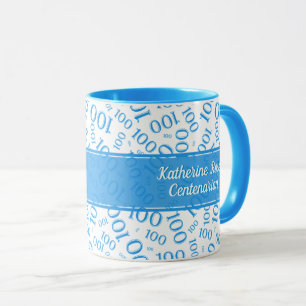 Caneca 100º Padrão Aleatório de Números Azul e Branco