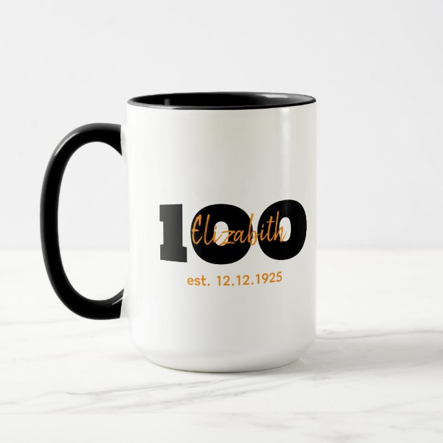 Caneca 100th Birthday Mug,Milestone Gift,Name & Date (Esquerda)