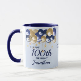 Caneca 100th Birthday Navy Gold Balloons 