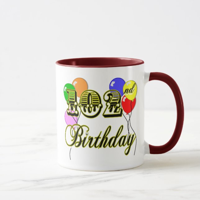 Caneca 102nd Aniversário com balões (Direita)