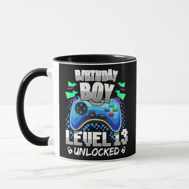 Caneca 13th Birthday Gift Gamer Boys Level 13 Unlocked (Esquerda)