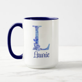 Caneca 15 oz Personalizado com Azul e Floral Aquarela