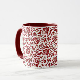 Caneca 1860s Floral, Vermelho na Mug de Café Branco