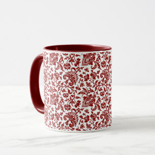 Caneca 1860s Floral, Vermelho na Mug de Café Branco