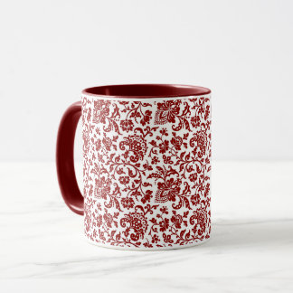 Caneca 1860s Floral, Vermelho na Mug de Café Branco