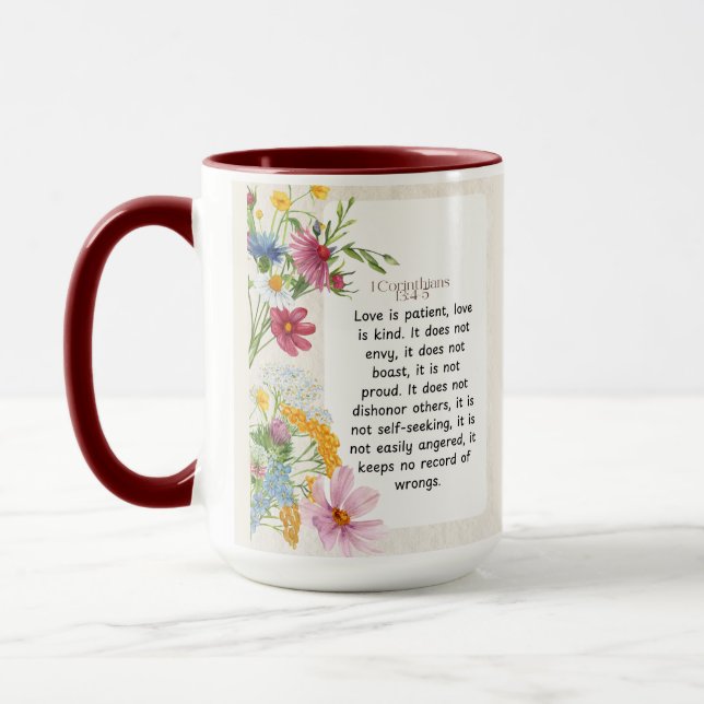 Caneca 1 Corintianos 13:4-5 Design de Aquarela Soothing (Esquerda)