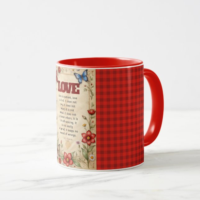 Caneca 1 Coríntios 13:4-5 Versículo Bíblico Cristão Arte (Frente Esquerda)