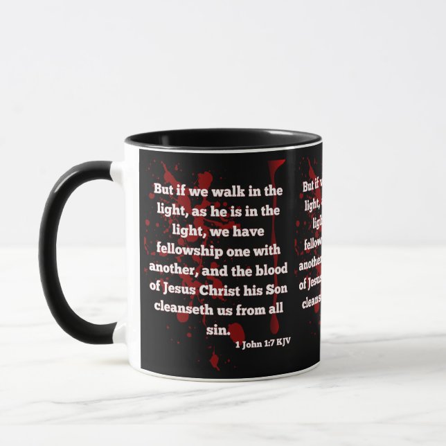 Caneca 1 John 1:7 Bíblia Verse Caminha à Luz da Fé (Esquerda)