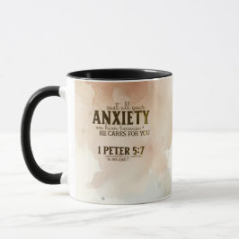 Caneca 1 Peter 5:7 Caste a sua ansiedade na Bíblia dele V