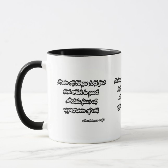Caneca 1 Salónica 5:21-22 KJV Bíblia de dois tons (Esquerda)