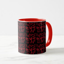 Caneca 1 Thru Ten Typography In Red On Black Pattern