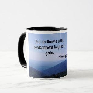 Caneca 1 Timothy 6:6 Mas divindade com contentamento é