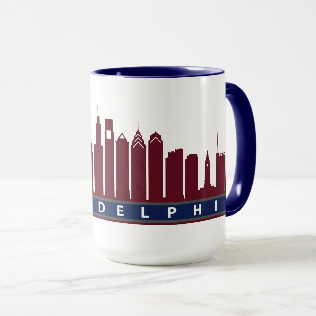 Caneca 2019 da skyline de Philly no marrom (Frente Esquerda)
