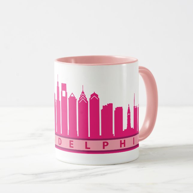 Caneca 2019 da skyline de Philly no rosa (Frente Esquerda)