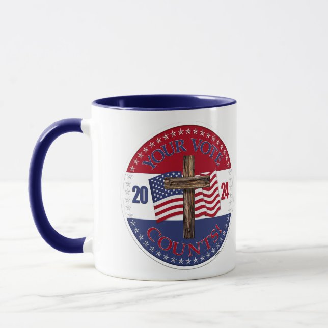 Caneca 2024 O seu voto conta com o sinalizador Cross e US (Esquerda)
