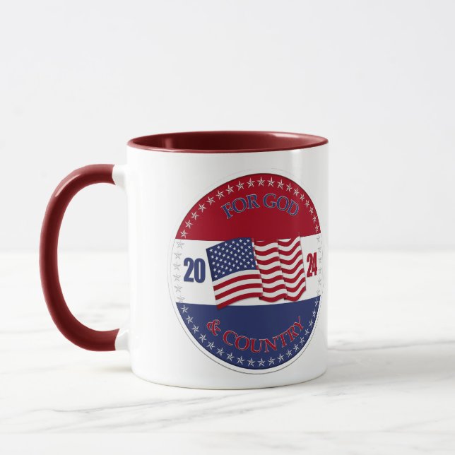 Caneca 2024 Para Deus e País com Bandeira dos EUA (Esquerda)