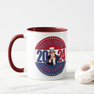 Caneca 2024 Vermelho e Azul Seu Voto Conta Tio Sam