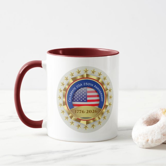 Caneca 250th Anniversary USA Patriotic | 1776–2026 (Com Donut)