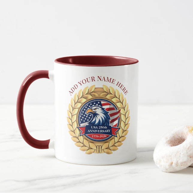 Caneca 250th Anniversary USA Patriotic | 1776–2026 (Com Donut)