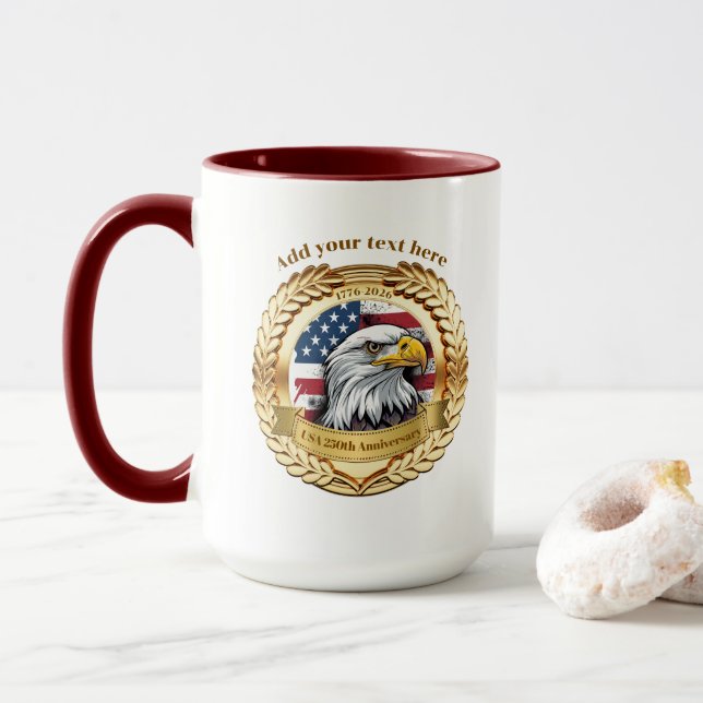 Caneca 250th Anniversary USA Patriotic | 1776–2026 Button (Com Donut)