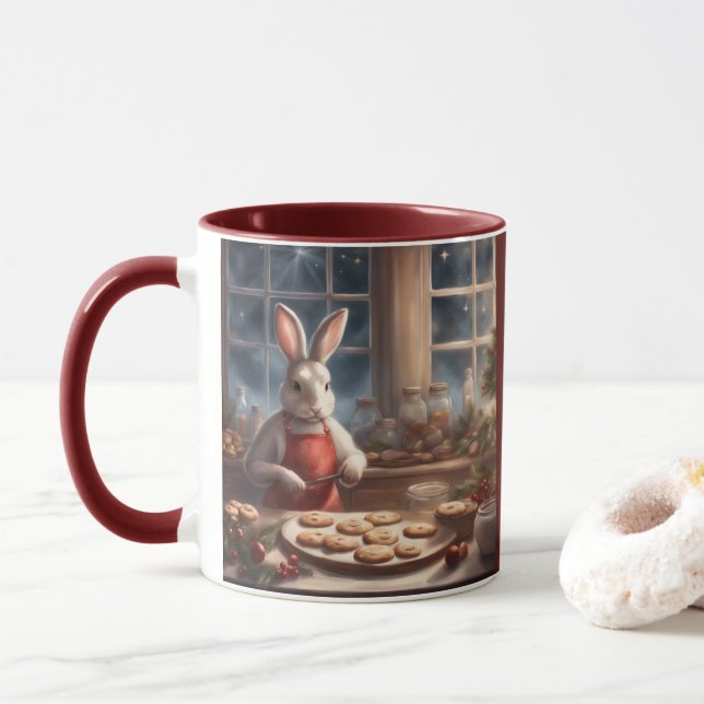 Caneca 2 Coelhinhos 1 Cozinha Assando Biscoitos de Natal (Com Donut)