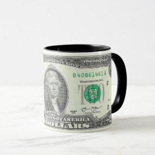 CANECA 2 NOTAS DE DÓLAR & A DIME-F