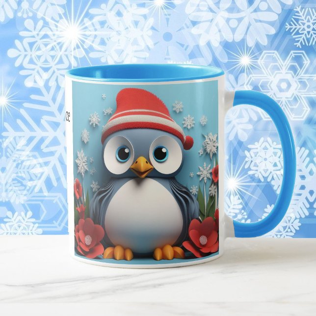 Caneca 2 Pinguins Cortes Adicionar Nome Presente de Natal (Criador carregado)