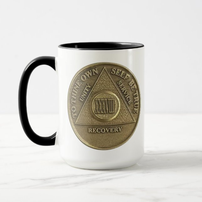 Caneca 38 Anos MOEDA PERSONALIZADA de Sobriedade Aniversá (Esquerda)
