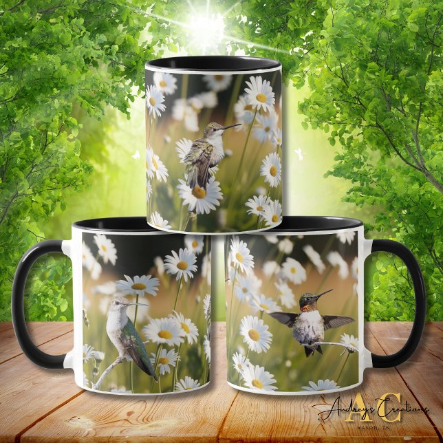 Caneca 3 Beija-flores-de-pescoço-vermelho "Em Campo de Ma (Criador carregado)