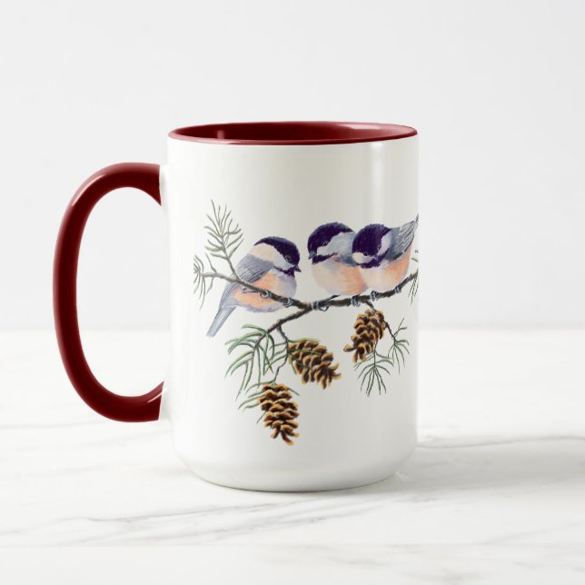 Caneca 3 CHICKADEES & CONES por SHARON SHARPE (Esquerda)