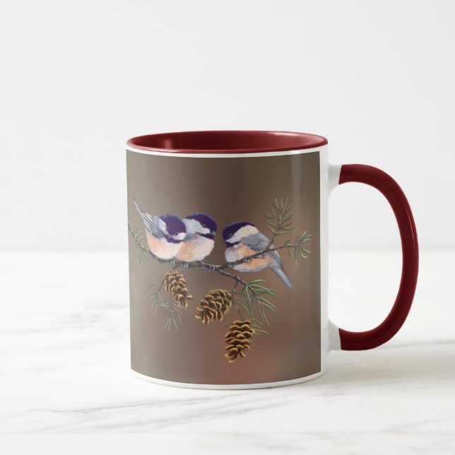 Caneca 3 CHICKADEES & CONES por SHARON SHARPE (Direita)