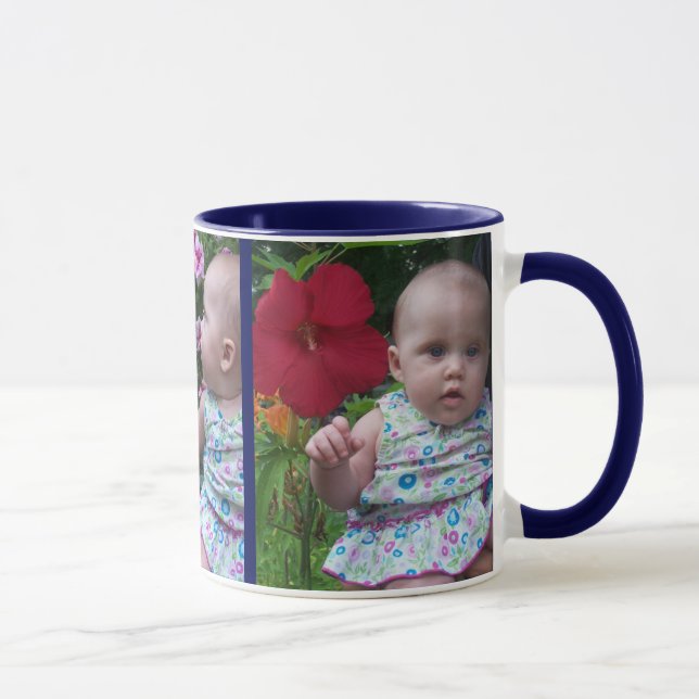 Caneca 3 fotos grandes Blue Background Easy Upload Gift (Direita)