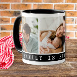 Caneca 3 Legenda da Família de Colagem de Fotos Múltiplas<br><div class="desc">Design seus próprios copos de café com fotos da família neles. A família é tudo que a tipografia das aspas faz dela uma única guardiã e um memorável presente de fotos da família para feriados e ocasiões especiais.</div>