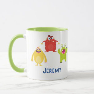 Caneca 3 Monstros Engraçados de Cartoon, Nome da Criança 