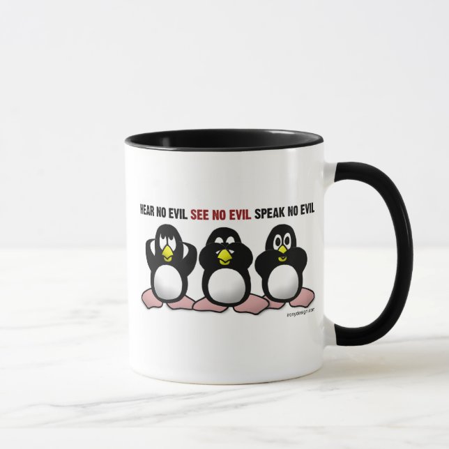Caneca 3 pinguins sábios (ambos os lados) (Direita)