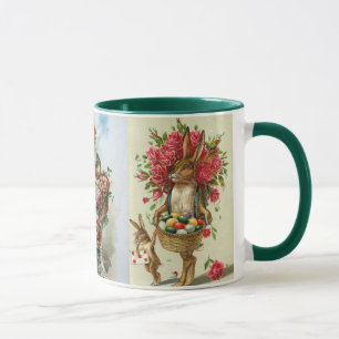 Caneca 3 rosas antigos do coelhinho da Páscoa do cartão