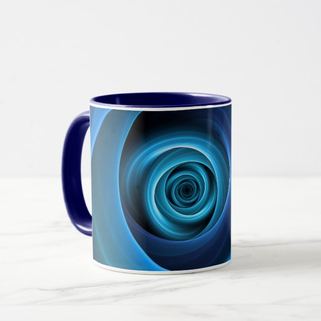 Caneca 3D Cores Azuis Espirais Modernas Abstrato de Arte  (Frente Esquerda)